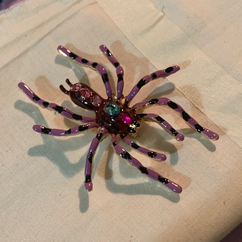 Large Purple and Black Spider Brooch